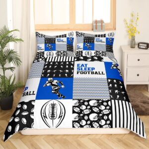 Erosebridal Football Bedding Sets Full Size,Football Player Duvet Cover for Teens Adult,Ball Game Patchwork Comforter Cover for Gift,Geometry Eat Sleep Football Artwork Bed Sets with 2 Pillowcases