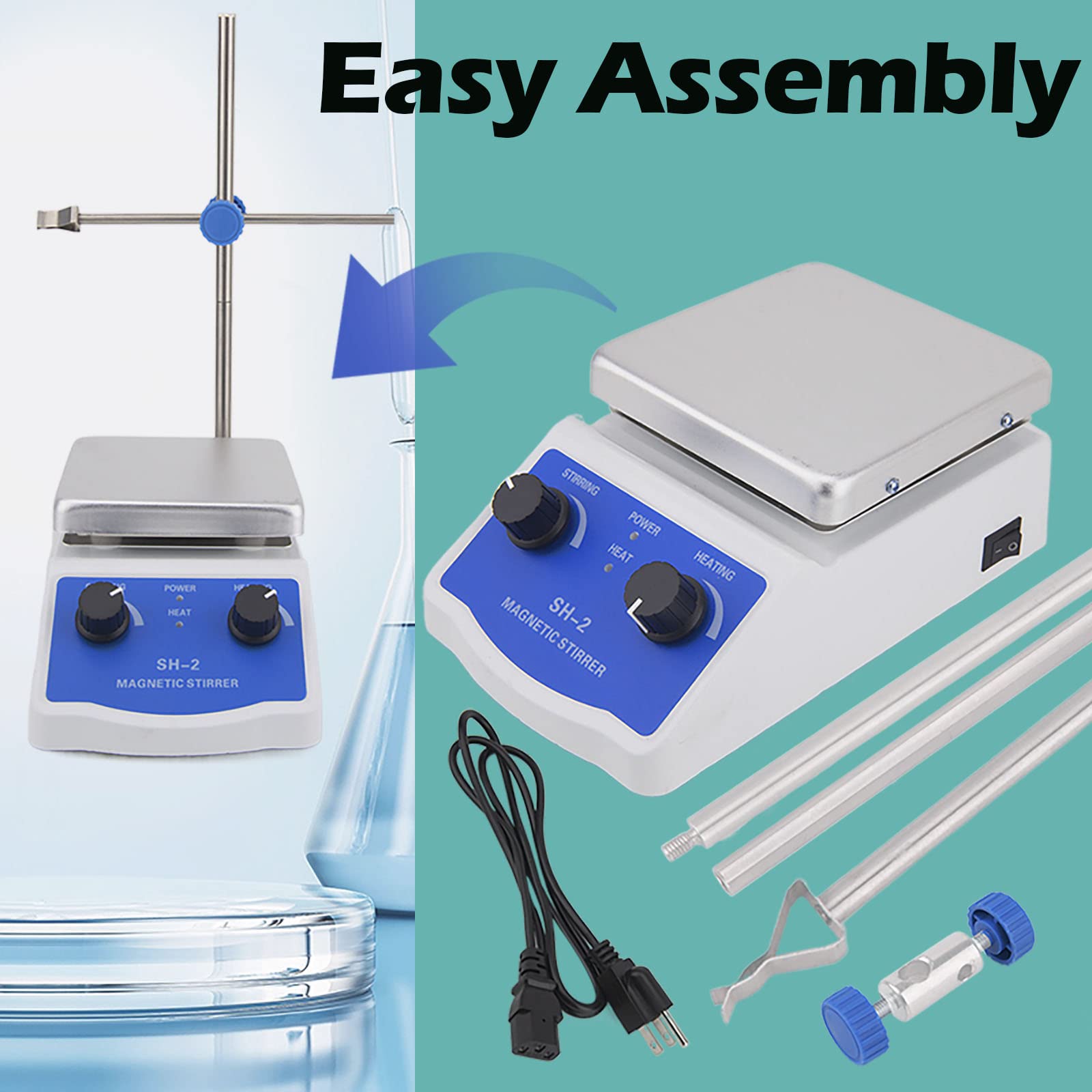 Magnetic Stirrer Hot Plate Mixer 1000ml Stirring Capacity Magnetic Hotplate Stirrer SH-2 Magnetic Stirrer Lab Hotplate Magnetic Stirrer Heater Max 520°F 100-2000 RPM