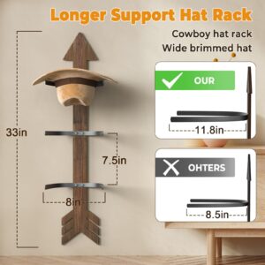 HYDERMUS Cowboy Hat Holder Rustic Wood Arrow Design Hat Organizer 4 Pieces Cowboy Hat Rack Western Decor Hat Storage Hat Hanger for Storage and Organization Walnut