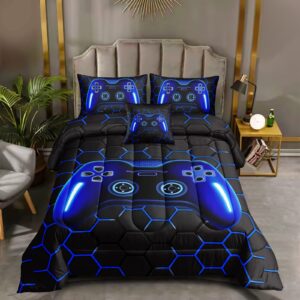 ROWADALO 6 Pieces Bed in A Bag Gamer Bedding Set for Boys Kids Adult Gaming Comforters Set,Boys Bed in A Bag Set Full Size Comforter with Fitted Shee Flat Sheet Pillowcase pillowsham,DJTH5025Full