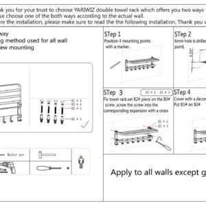 (1 Pack) Yariwiz Grey Towel Rack Wall Mounted No Drill and Screw Mounting, Bathroom Bath Shower Length 24 inch Double Towel Rod with Shelf Hotel Towel Rack B0502-GREY