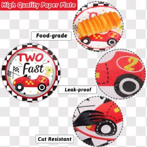 96pcs Two Fast Plates and Napkins Race Car Party Decorations Racing 2 fast Party Plates and Napkins Set Racing Sports Themed Dinnerware for Two Fast Kids Boys Birthday Supplies Favors, Serve 24