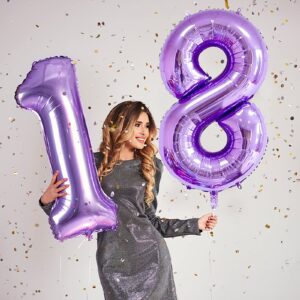 Nicedony Number 91 Balloons 40 inch Digital Balloon Alphabet 91 Birthday Balloons Digit 91 Helium Balloons Big Balloons for Birthday Party Supplies Wedding Bachelorette Bridal Shower, Purple Number 91