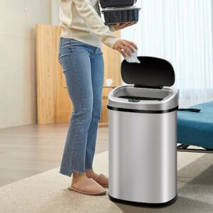 Kitchen Trash Can, 13 Gallon Automatic Trash Can with Lid and Motion Sensor for Kitchen Home Office Bedroom Bathroom Living Room, Kitchen Garbage Can Touchless Trash Can Stainless Steel Trash Can