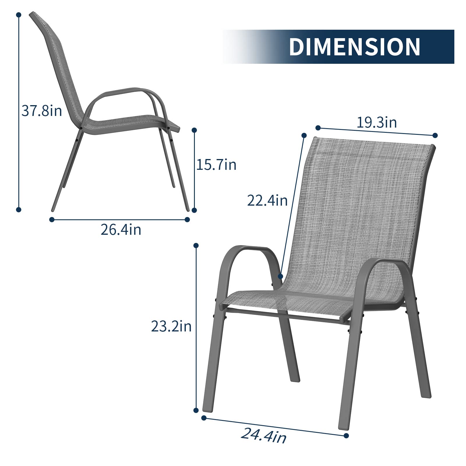 Amopatio Patio Chairs Set of 4, Breathable Garden Outdoor Furniture for Backyard Deck,Outdoor Stackable Dining Chairs for All Weather, Dark Grey