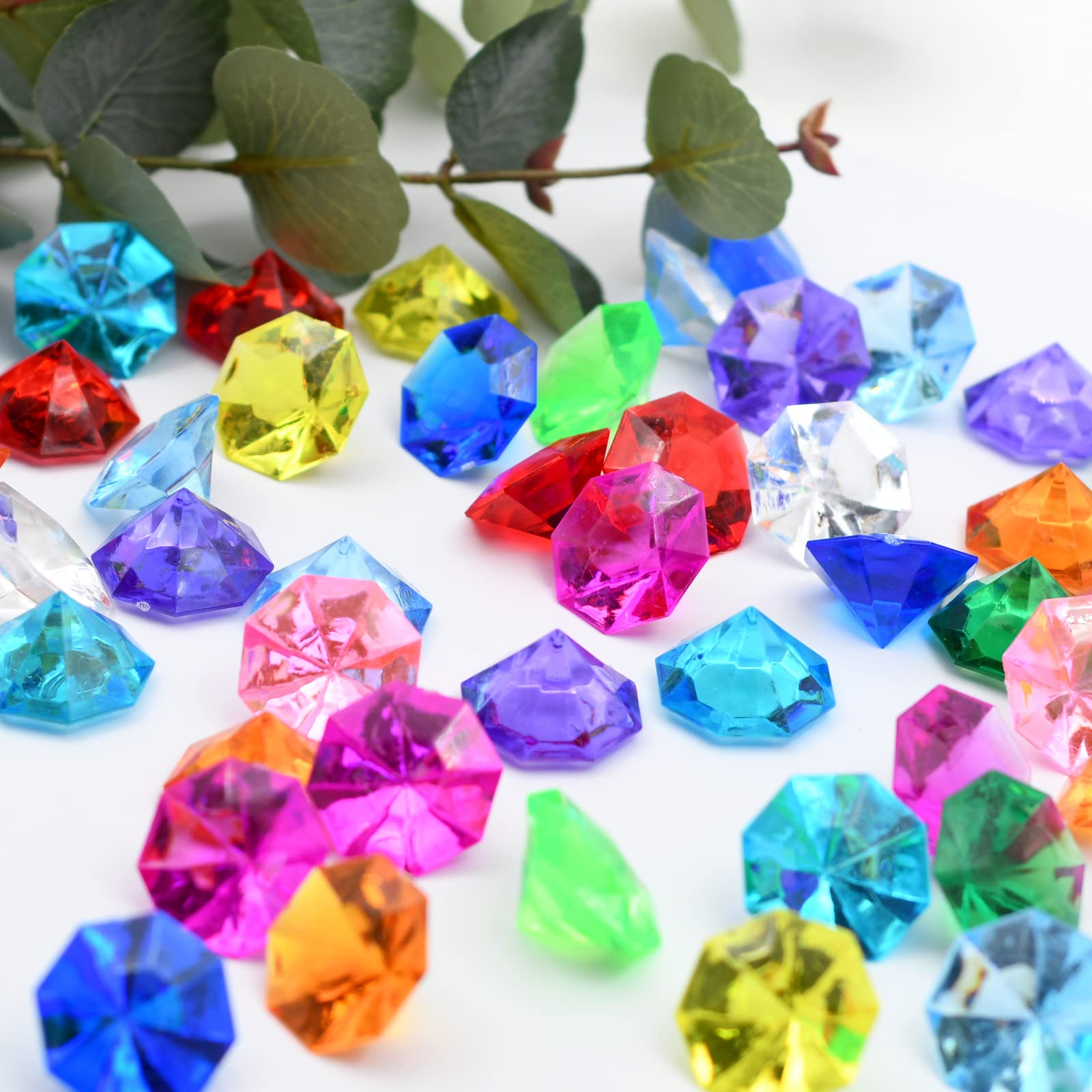 WBJKZJD 60pcs Acrylic Diamond Gems Pirate Plastic Gems Large Acrylic Gems Jewels Bulk Treasure Chest Hunt Party Favors 25 Carat for Kids (Multicolor)