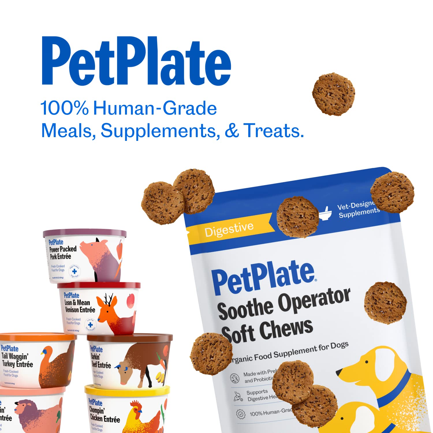 PetPlate Soothe Operater Digestive Soft Chews for Dogs, Made with Prebiotics & Probiotics, USDA Organic Supplement, Grain-Free, Human-Grade, Pet Supplies, (Pack of 1, 9.8 Ounce)