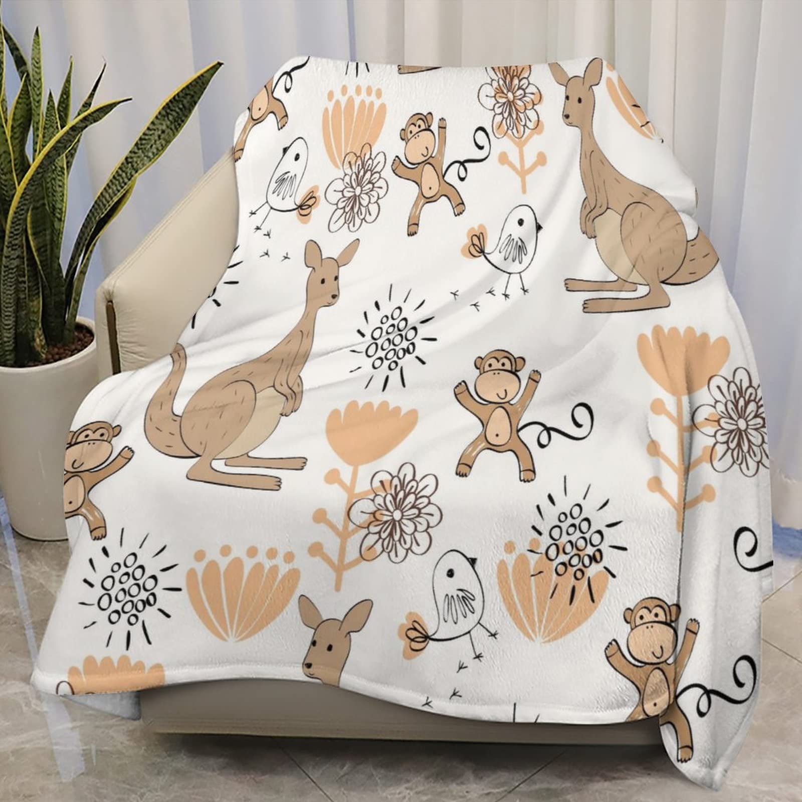 AuHomea Kangaroo and Monkey Throw Blanket Blankets Queen Size for Teens Soft Blankets 50x 60 Inch for Sofa Couch Bed