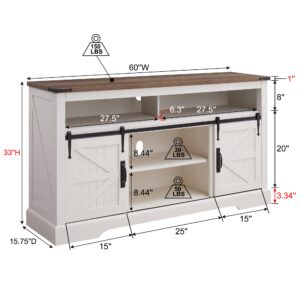 OKD Farmhouse TV Stand for 65+ Inch TV, 33" Tall Highboy Entertainment Center w/Sliding Barn Door, Rustic Media Console w/Storage Shelves, Wood Television Stand for Living Room, Antique White