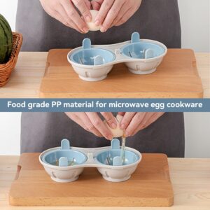 Microwave Egg Poacher, 2 Cavity Edible Silicone Drain Egg Boiler Set Double Egg Cups for Boiled Eggs Egg Maker Poached Egg Cooker Steamer Kitchen Cooking Gadget Tools(blue)