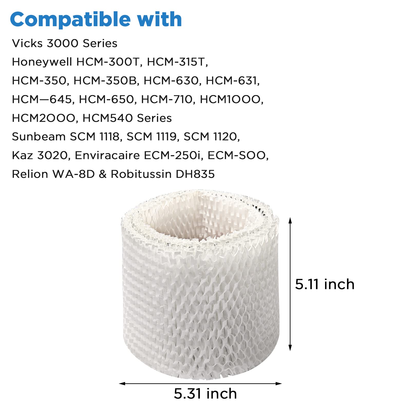 WF2 Humidifier Filter Replacement for Vicks WF2 Kaz Vicks V3100 V3500 V3500N V3600 V3800 V3850 V3900 VEV320 Honeywell HCM-300T HCM-315T HCM-350 Sunbeam 1118 Series Humidifier Filters-2 Pack