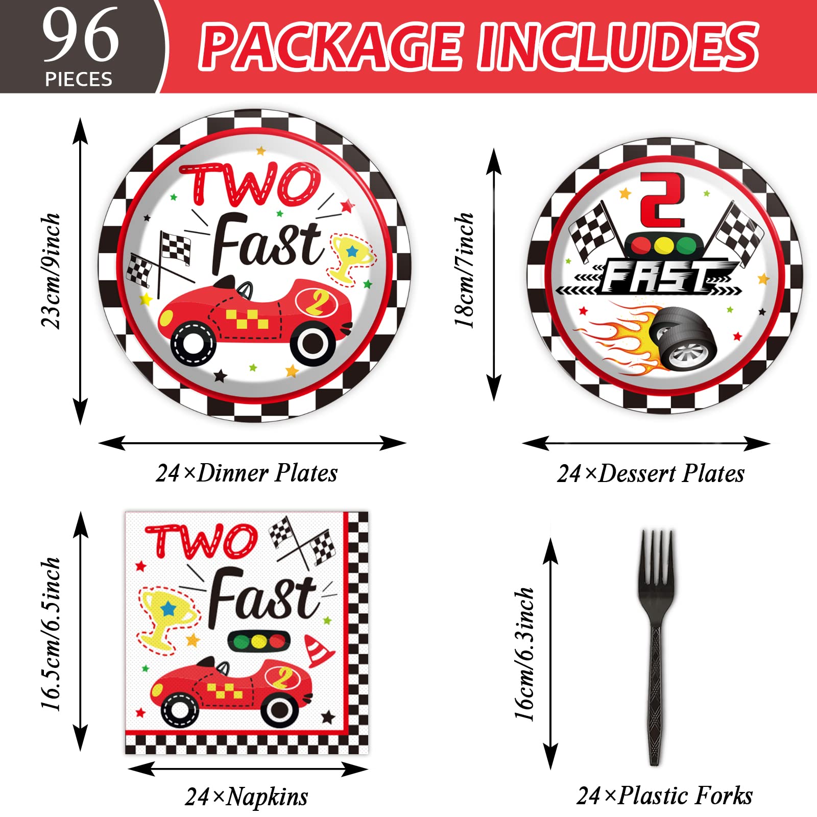 96pcs Two Fast Plates and Napkins Race Car Party Decorations Racing 2 fast Party Plates and Napkins Set Racing Sports Themed Dinnerware for Two Fast Kids Boys Birthday Supplies Favors, Serve 24