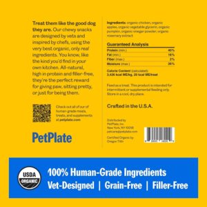 PetPlate Chicken Apple Sausage Bites, Human Grade Dog Treats, All Life Stages, Grain-Free, Organic and Real Ingredients, High Protein, Healthy Snacks (Pack of 1, 4.5 Ounce)