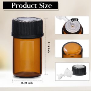 TUZAZO 100Packs Essential Oil Sample Bottles 2Ml Drams Amber Glass Vials with Caps, Orifice Reducers, Labels and Transfer Droppers, Mini Anointing Oil Bottles 0.068OZ