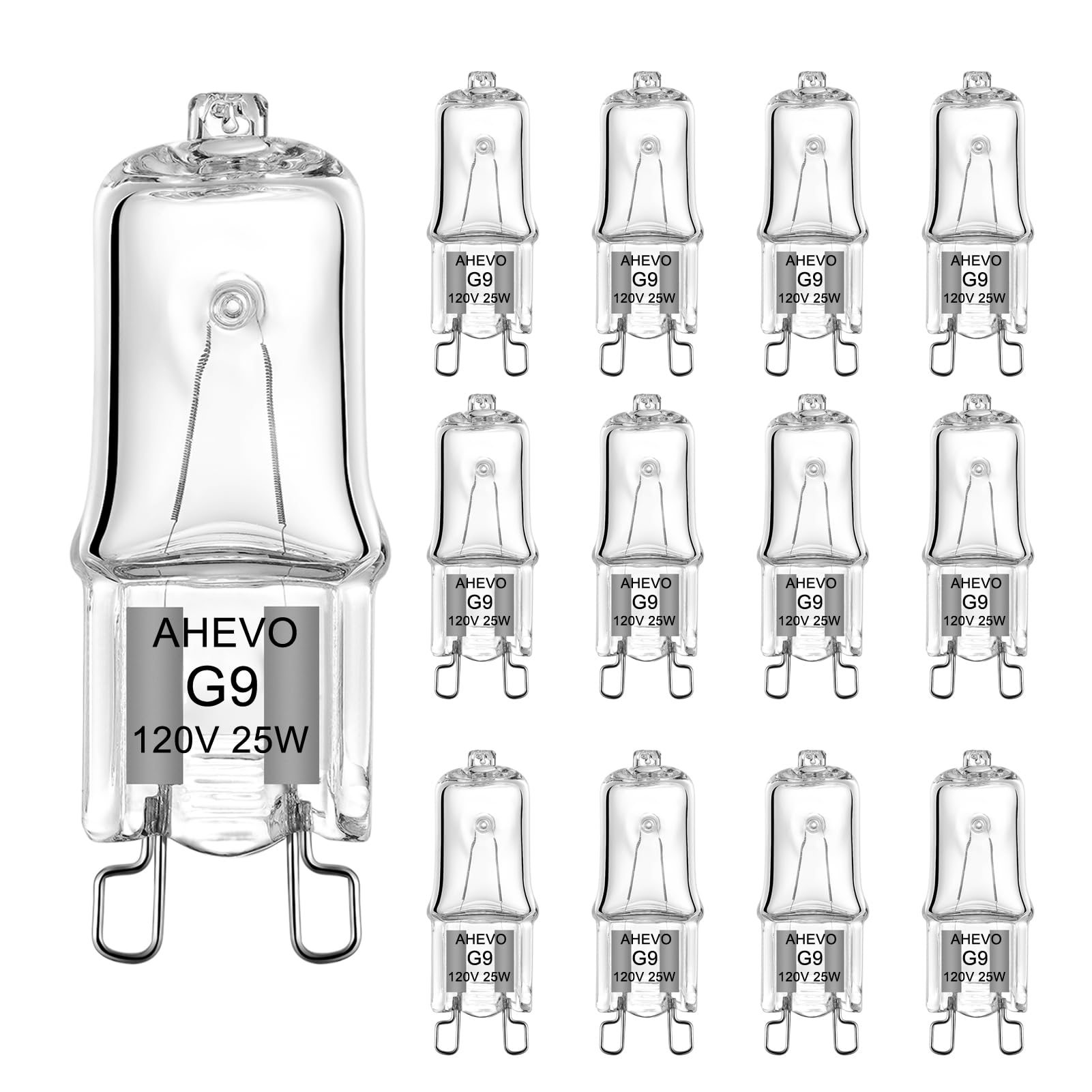 AHEVO G9 Halogen Bulb 25W 120V T4 JCD Type G9 Base 2 Pin Light Bulb Replacement for Chandeliers, Pendants, Cabinet Lights, Dimmable, Warm White 2700K (12 Pack)