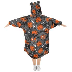 JHKKU Urban Style Basketball Sport Wearable Blankets for Kids, Super Soft Warm Cozy Oversized Blanket Hoodie, Unique Gifts Boys Girls Teens with Giant Pocket