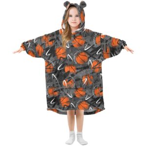 jhkku urban style basketball sport wearable blankets for kids, super soft warm cozy oversized blanket hoodie, unique gifts boys girls teens with giant pocket