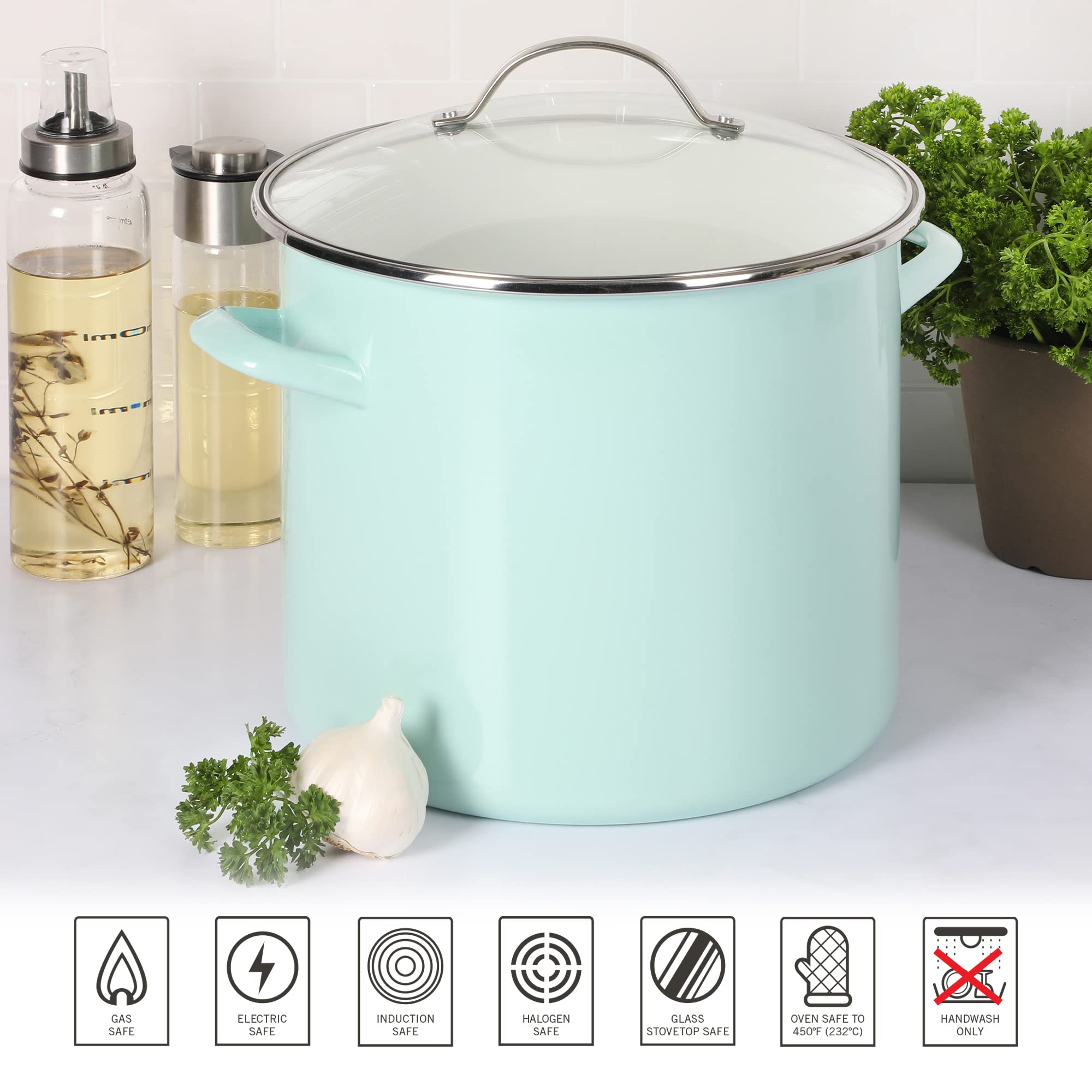 Martha Stewart Thayer 12-Quart Enamel On Steel Scratch Resistant Stock Pot w/Lid - Martha Blue