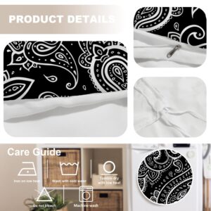 BaoNews Black Paisley Floral Duvet Cover Set Full Size,3 Pieces Bandana Silk Neck Scarf Kerchief Bedding Set Hotel Quality PolyesterComforter Cover Set with 2 Pillowcases(No Filler)