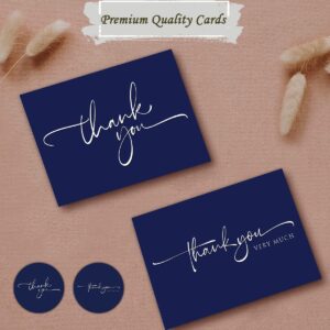 120 Classy Navy Blue Thank You Cards Bulk - Professional Looking - Thank You Greeting Notes, Blank Inside with matching Brown Kraft Envelopes & Stickers Perfect for Wedding, Business,Graduation & Much