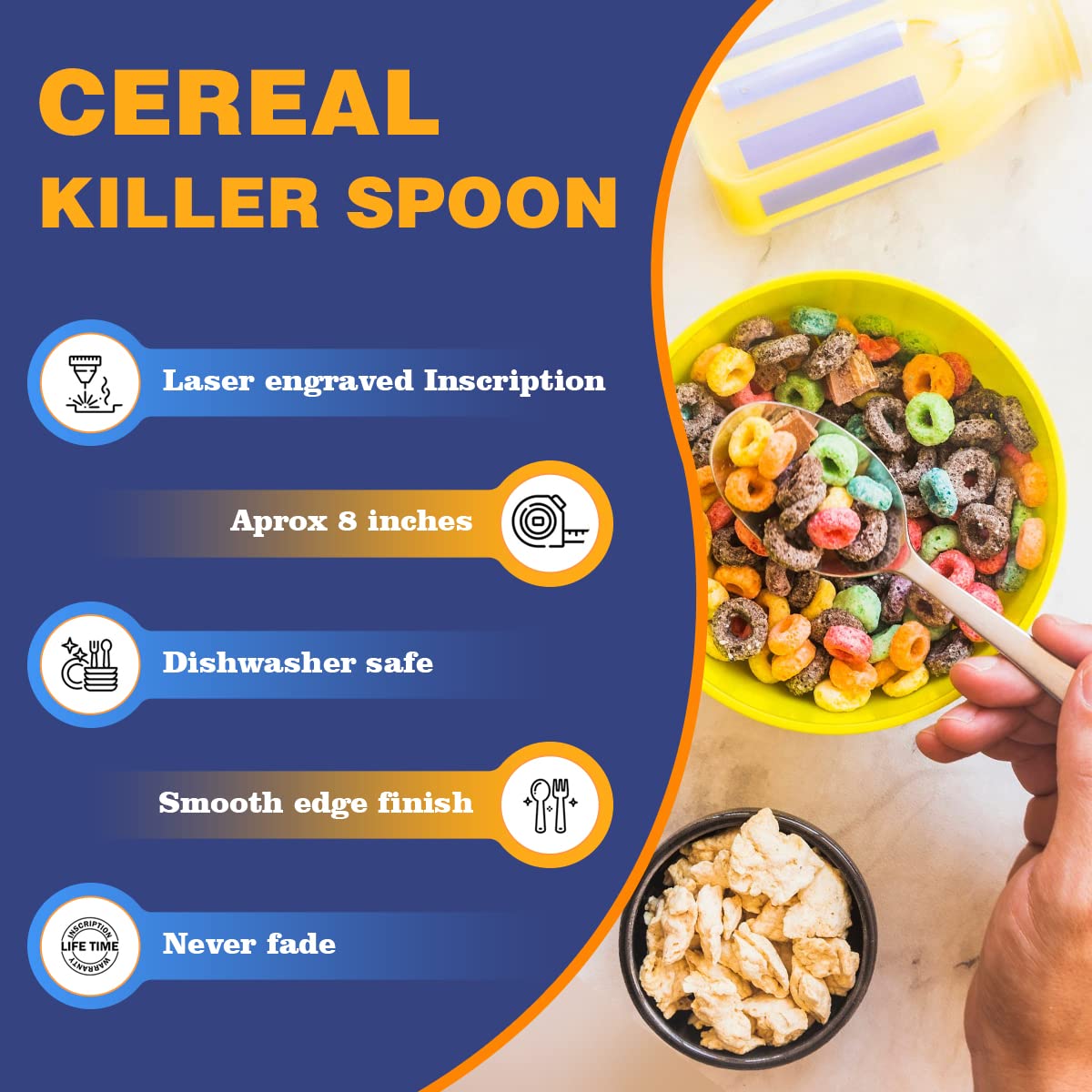 Gifts for Dad Laser Engraved Cereal Killer Spoon Scoop, Real Deal for Cereal Lover, Dad Christmas Gifts for dad men Funny Engraved Stainless Steel Spoon Shovel