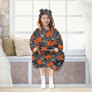 JHKKU Urban Style Basketball Sport Wearable Blankets for Kids, Super Soft Warm Cozy Oversized Blanket Hoodie, Unique Gifts Boys Girls Teens with Giant Pocket