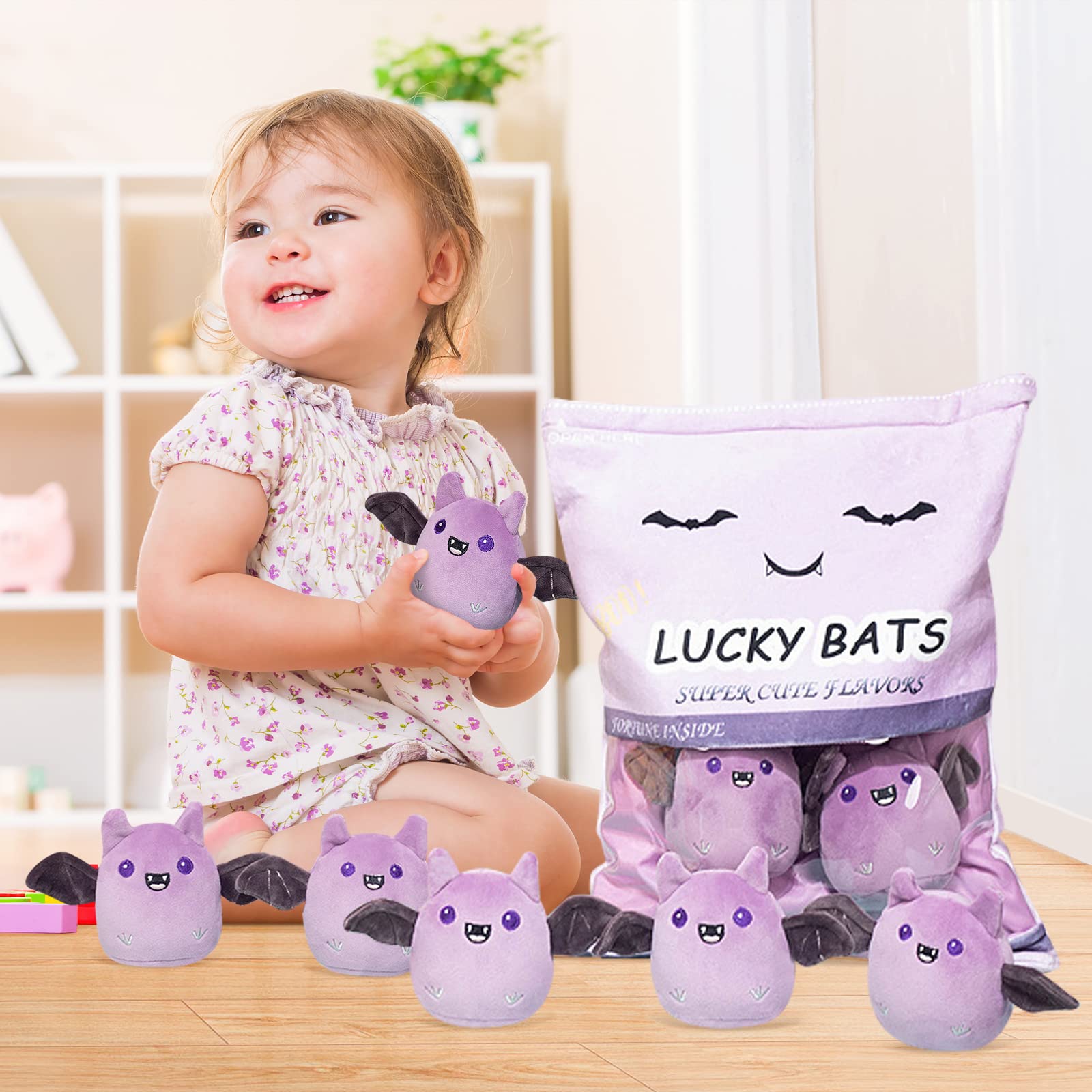 REFAHB Lucky Bat Plush Toy, Removable Stuffed Animal Plush Dolls, Soft Cute Plush Pillow Home Decoration Gift for Kids Girls' Birthday Christmas Halloween (5pcs a Bag, Purple)