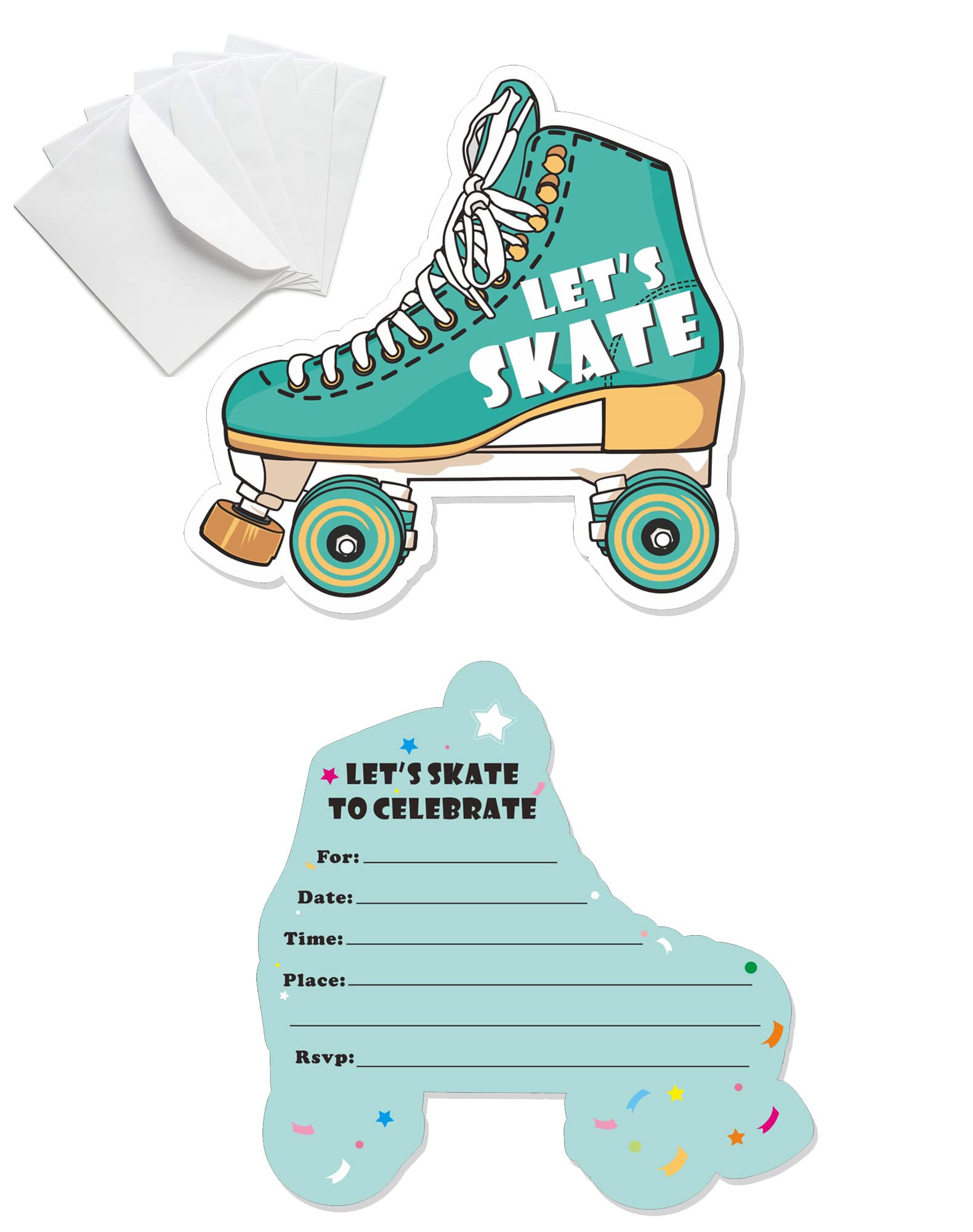 Mingdcdc Let’s Skate Greeting Card - Roller Skating Birthday Thank You Card, Skating Party, Skating Birthday Invitation, Cards & Gifts, 4.3 x 4.4Inch, 30 Cards, 30 White Envelopes(MD011)