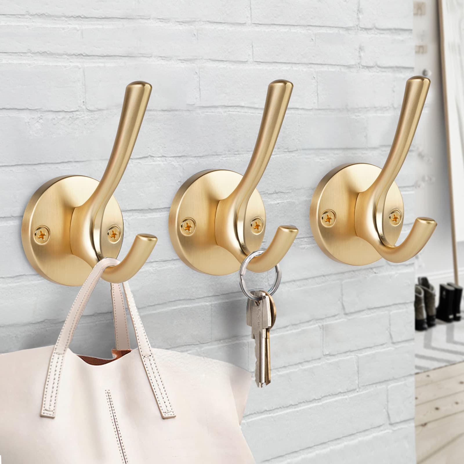 UgBaBa Coat Hooks, Heavy Duty Double Towel Robe Clothes Hooks for Hanging, Wall Hooks Holder for Bathroom Kitchen Closet Cabinet Door Garage Hotel, Wall Mounted,2 Pack (Black)