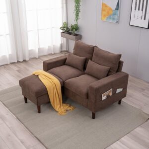 Panana 54.5” Loveseat, Modern Small Couch with Ottoman Footstool Upholstered Fabric, Love Seat Couches for Living Room, Love Seats Furniture for Bedroom, Office, Small Space, Small Apartment, Brown