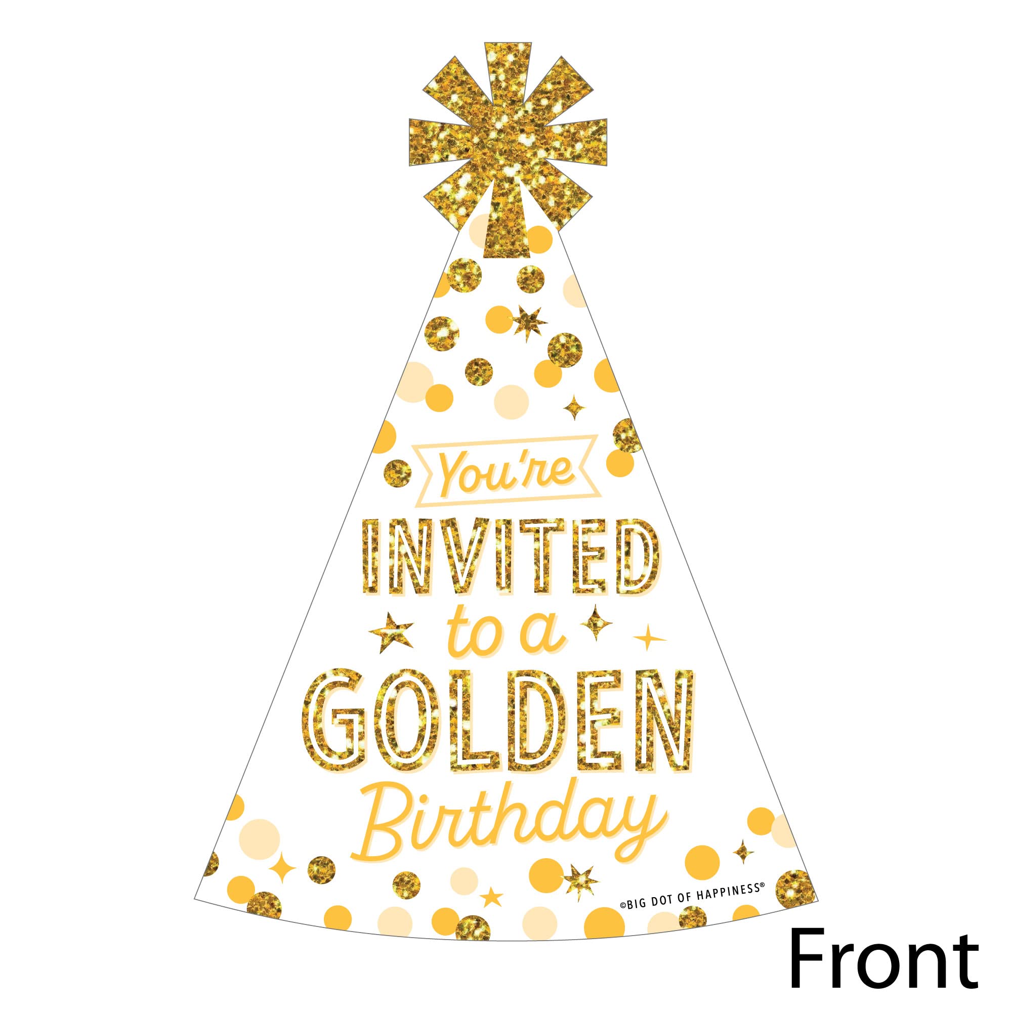 Big Dot of Happiness Golden Birthday - Shaped Fill-In Invitations - Happy Birthday Party Invitation Cards with Envelopes - Set of 12