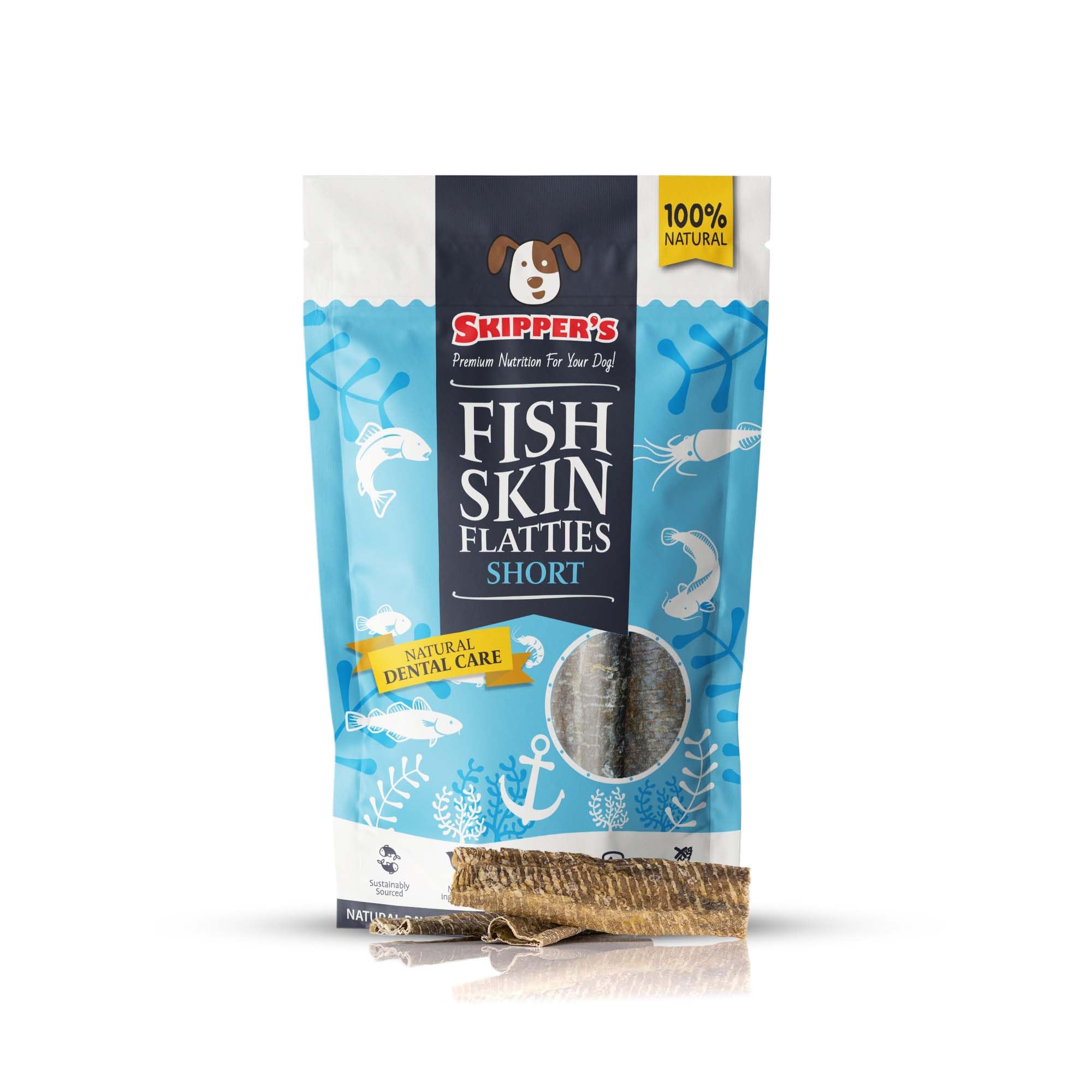 SKIPPER'S Dogs Fish Skin Flatties - Air Dried Grain Free Dog Treats, Great for Teeth, Long Lasting Dog Chews, Remove Plaque, Source of Omega 3, Naturally Low in Fat | Short (2.5Oz)