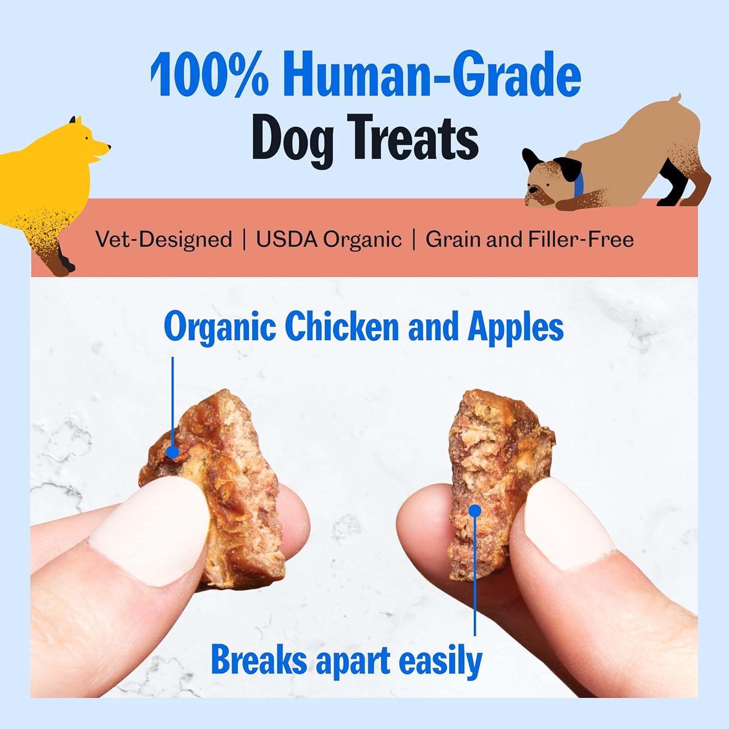 PetPlate Chicken Apple Sausage Bites, Human Grade Dog Treats, All Life Stages, Grain-Free, Organic and Real Ingredients, High Protein, Healthy Snacks (Pack of 1, 4.5 Ounce)