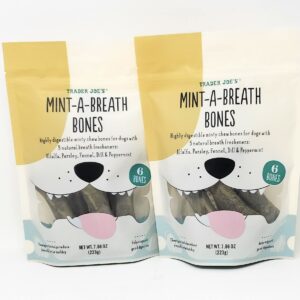 Trader Joe's Mint-A-Breath Minty Bones (6 Bones) for Dogs Net Wt. 7.86 Oz (223g) - Pack of 2