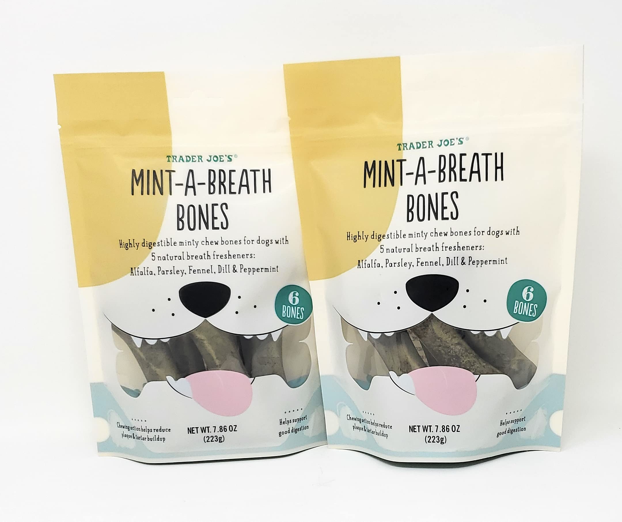 Trader Joe's Mint-A-Breath Minty Bones (6 Bones) for Dogs Net Wt. 7.86 Oz (223g) - Pack of 2