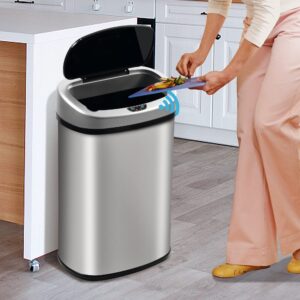 kitchen trash can, 13 gallon automatic trash can with lid and motion sensor for kitchen home office bedroom bathroom living room, kitchen garbage can touchless trash can stainless steel trash can