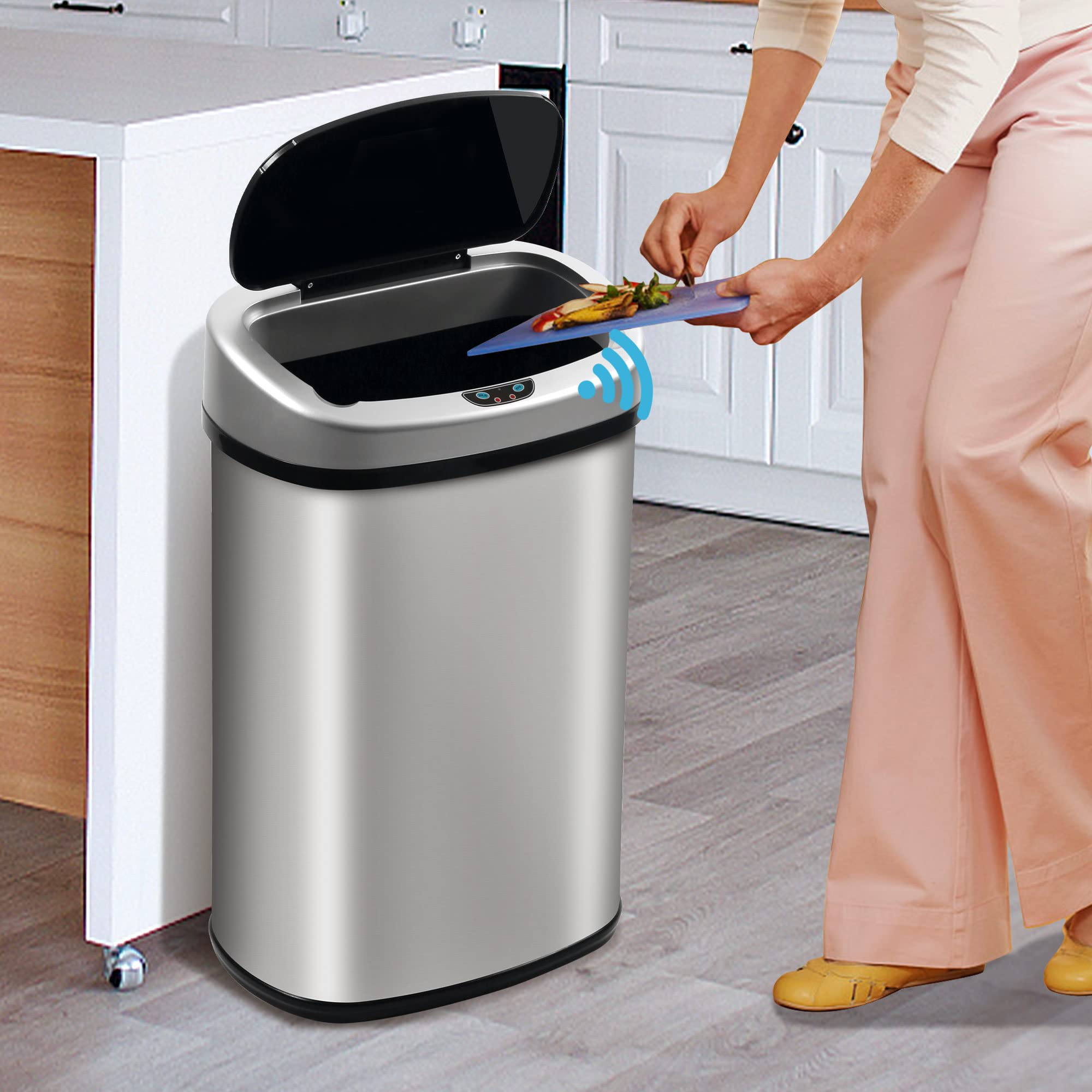 Kitchen Trash Can, 13 Gallon Automatic Trash Can with Lid and Motion Sensor for Kitchen Home Office Bedroom Bathroom Living Room, Kitchen Garbage Can Touchless Trash Can Stainless Steel Trash Can