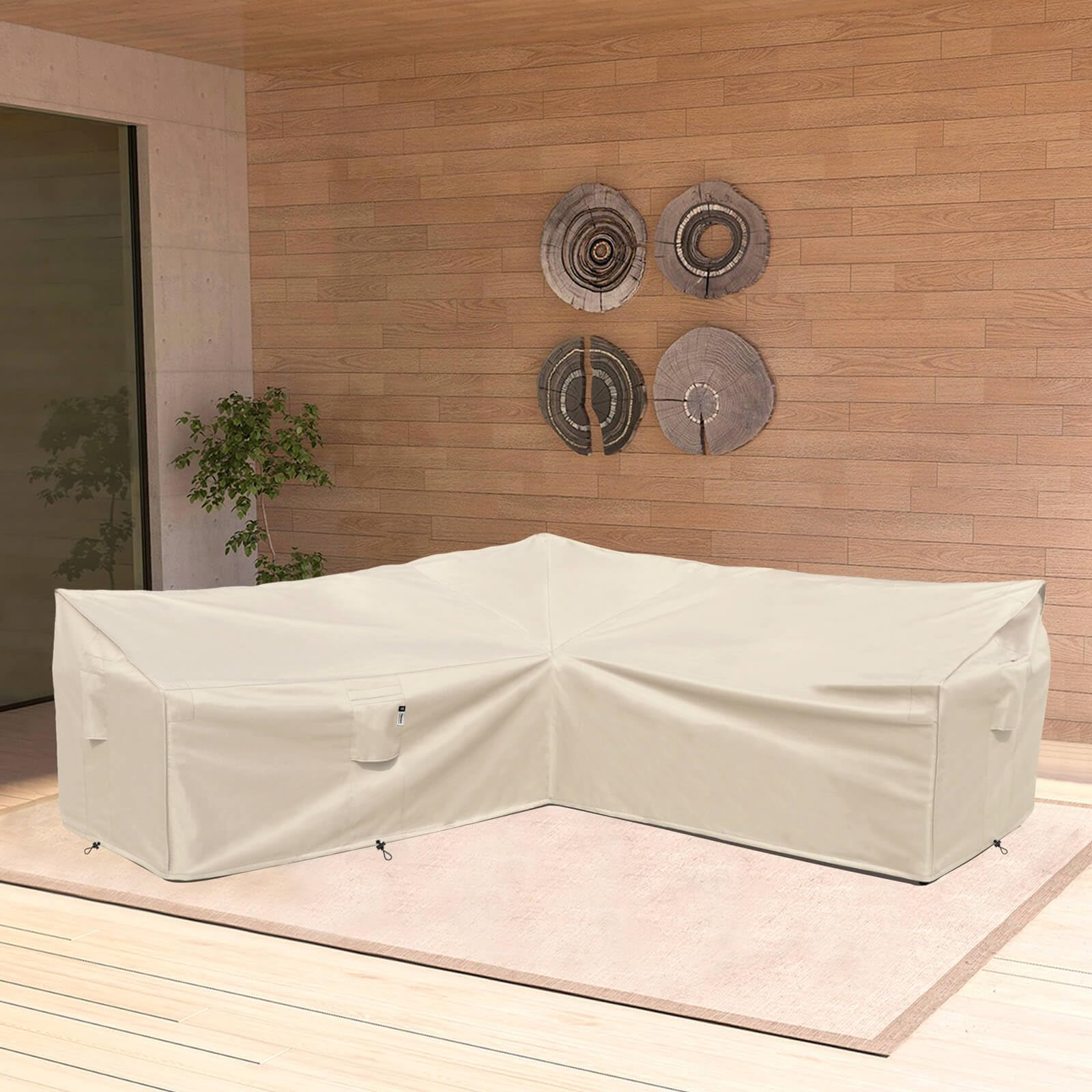 Flexiyard Outdoor Sectional Cover, Heavy Duty Patio Furniture Cover, 100"X100" Waterproof 600D Patio Sectional Cover, V-Shaped L-Shape Lawn Outdoor Furniture Cover (Natural Beige,V-Shaped-100 x100)