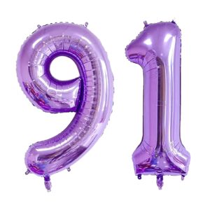 nicedony number 91 balloons 40 inch digital balloon alphabet 91 birthday balloons digit 91 helium balloons big balloons for birthday party supplies wedding bachelorette bridal shower, purple number 91