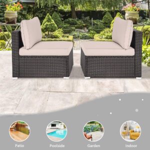 RELAX4LIFE 2-Piece Rattan Armless Sofa - Patio Wicker Sectional Conversation Sofa Set with Removable Cushions, Heavy-Duty Steel Frame, Outdoor Furniture Set for Garden, Backyard, Poolside (Brown)