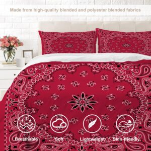 BaoNews Red Paisley Bandana Duvet Cover Set Full Size,3 Pieces Bandana with Red Paisley in The Middle Bedding Set Hotel Quality PolyesterComforter Cover Set with 2 Pillowcases(No Filler)