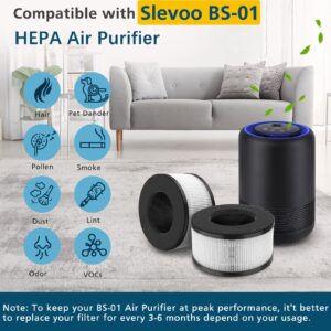 BS-01 True HEPA H13 Replacement Filter Compatible with Slevoo BS-01 Air Purifier, 3-in-1 HEPA Filter Replacement for Slevoo Air Purifier BS-01, 2 PACK BS01 Air Filter (NOT fit for BS-03)