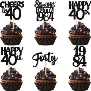 30pcs black 40th birthday cupcake toppers glitter forty happy 40th straight outta 1984 cupcake picks for cheers to 40 years 40th birthday wedding anniversary party decorations supplies