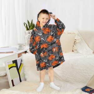 JHKKU Urban Style Basketball Sport Wearable Blankets for Kids, Super Soft Warm Cozy Oversized Blanket Hoodie, Unique Gifts Boys Girls Teens with Giant Pocket