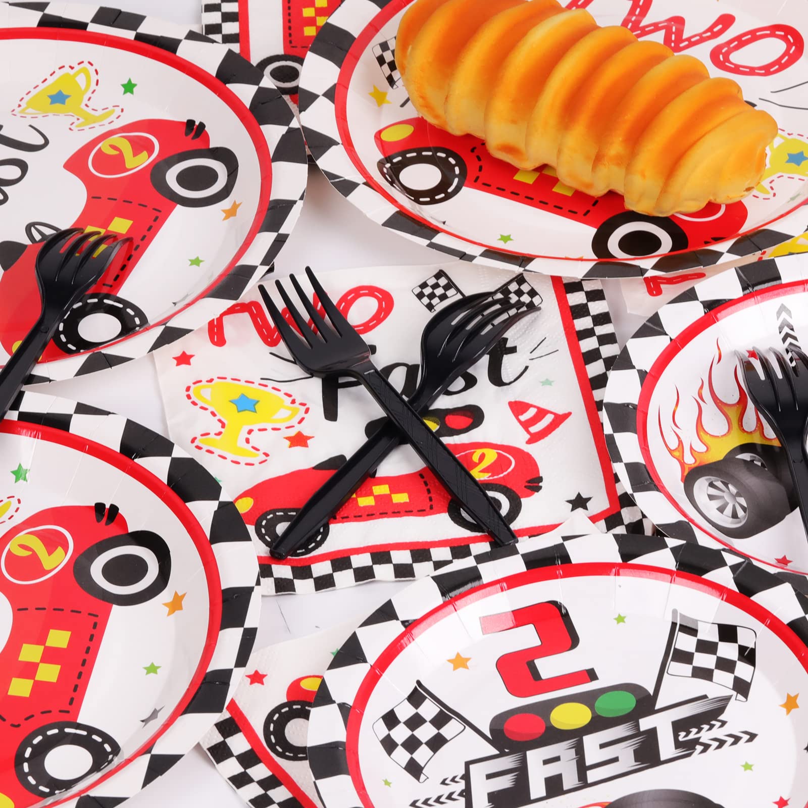 96pcs Two Fast Plates and Napkins Race Car Party Decorations Racing 2 fast Party Plates and Napkins Set Racing Sports Themed Dinnerware for Two Fast Kids Boys Birthday Supplies Favors, Serve 24