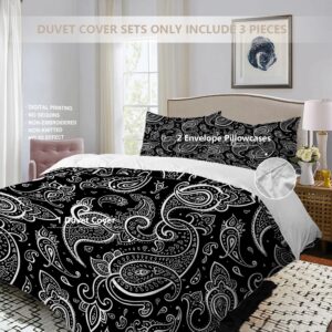 BaoNews Black Paisley Floral Duvet Cover Set Full Size,3 Pieces Bandana Silk Neck Scarf Kerchief Bedding Set Hotel Quality PolyesterComforter Cover Set with 2 Pillowcases(No Filler)