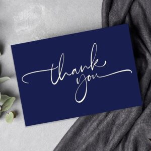 120 Classy Navy Blue Thank You Cards Bulk - Professional Looking - Thank You Greeting Notes, Blank Inside with matching Brown Kraft Envelopes & Stickers Perfect for Wedding, Business,Graduation & Much