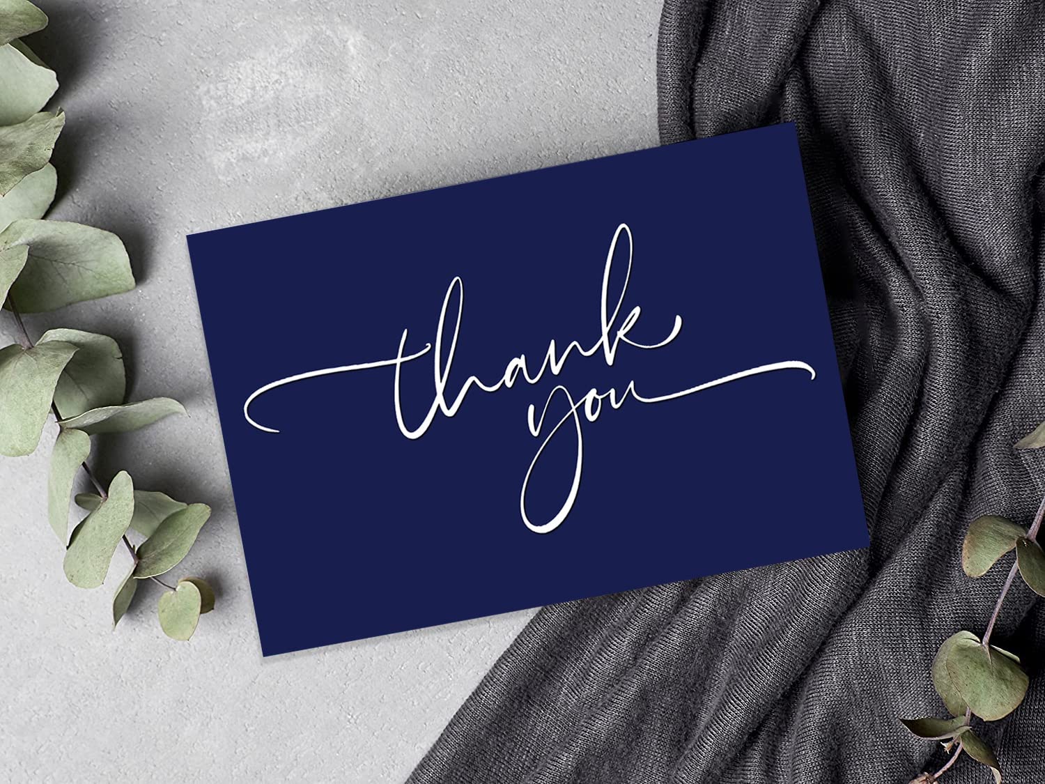 120 Classy Navy Blue Thank You Cards Bulk - Professional Looking - Thank You Greeting Notes, Blank Inside with matching Brown Kraft Envelopes & Stickers Perfect for Wedding, Business,Graduation & Much