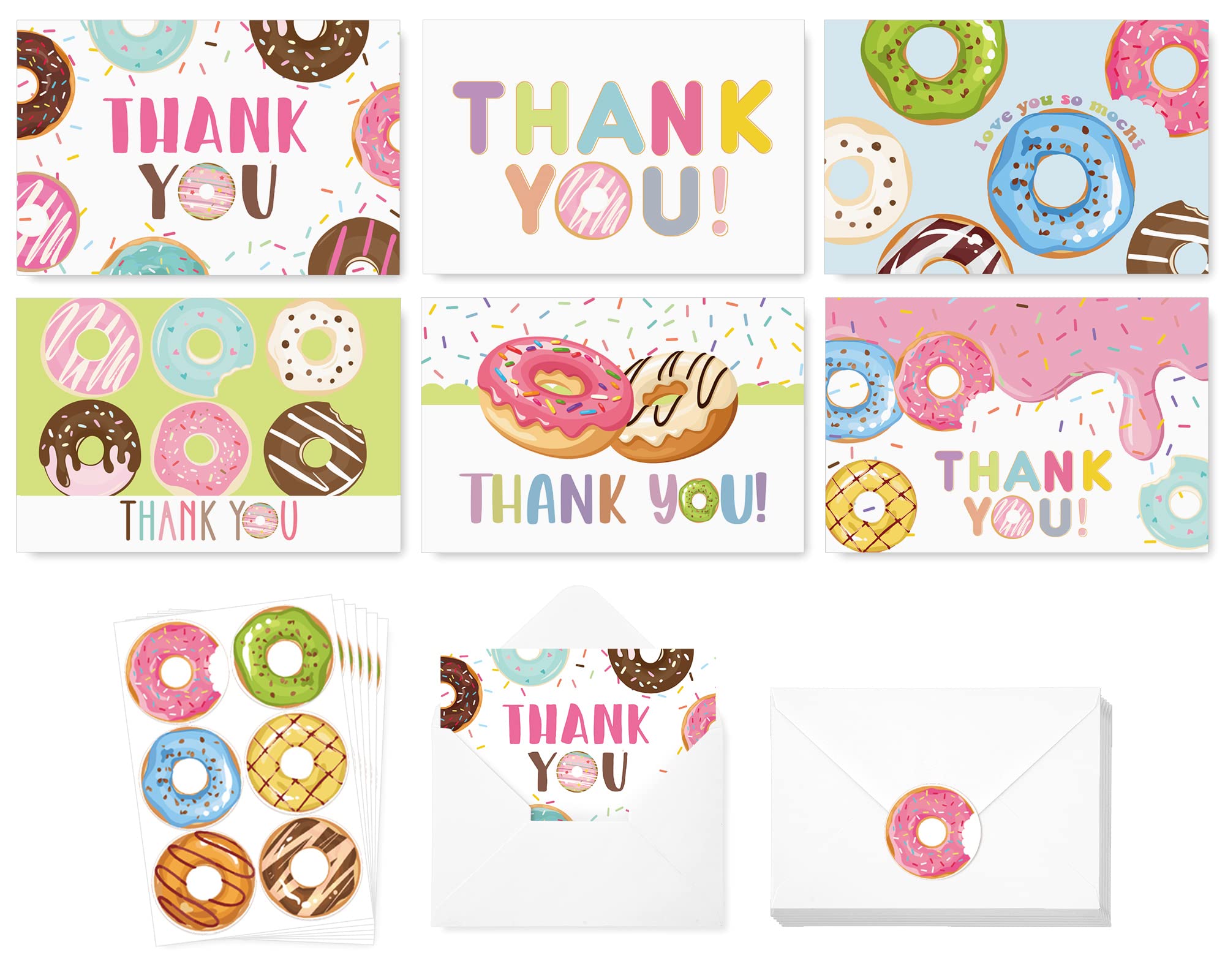 AnyDesign 36 Pack Donut Thank You Cards with Matching Seal Stickers Envelope Assorted Cartoon Doughnut Greeting Blank Note Cards for Baby Shower Wedding Birthday Party Business Stationery