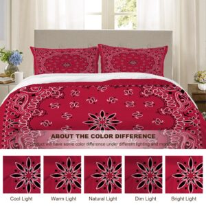 BaoNews Red Paisley Bandana Duvet Cover Set Full Size,3 Pieces Bandana with Red Paisley in The Middle Bedding Set Hotel Quality PolyesterComforter Cover Set with 2 Pillowcases(No Filler)